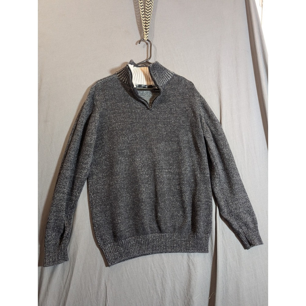 Mens 2XL 1/4 Zip Sweater Dark Gray Speckled Knit Long Sleeve Mock Neck‎ Casual